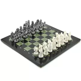 Chess made of ophiocalcite and dolerite "The Middle Ages" with pieces made of marble