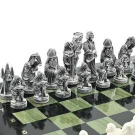 Chess made of ophiocalcite and dolerite "The Middle Ages" with pieces made of marble