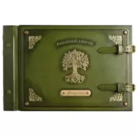 Genuine leather photo album "Family" color green