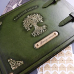 Genuine leather photo album "Family" color green