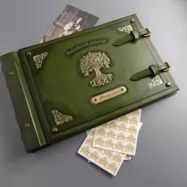 Genuine leather photo album "Family" color green