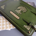 Genuine leather photo album "Family" color green