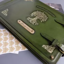 Genuine leather photo album "Family" color green