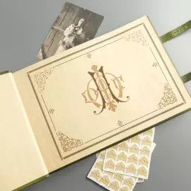 Genuine leather photo album "Family" color green