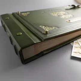Genuine leather photo album "Family" color green