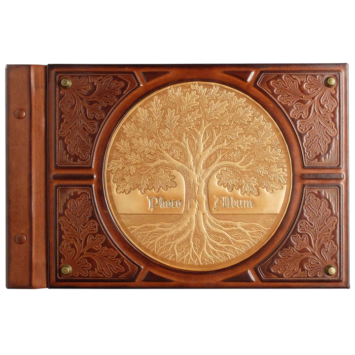 Genuine leather photo album "With a tree" walnut color