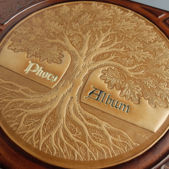 Genuine leather photo album "With a tree" walnut color