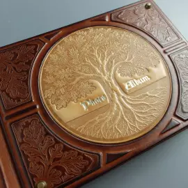 Фотоальбом из натуральной кожи "С древом" цвет орех