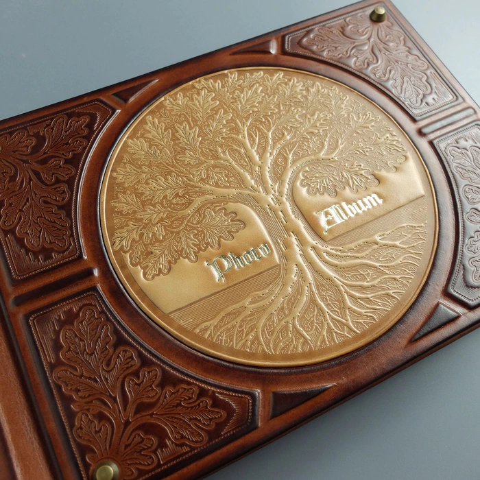 Genuine leather photo album "With a tree" walnut color