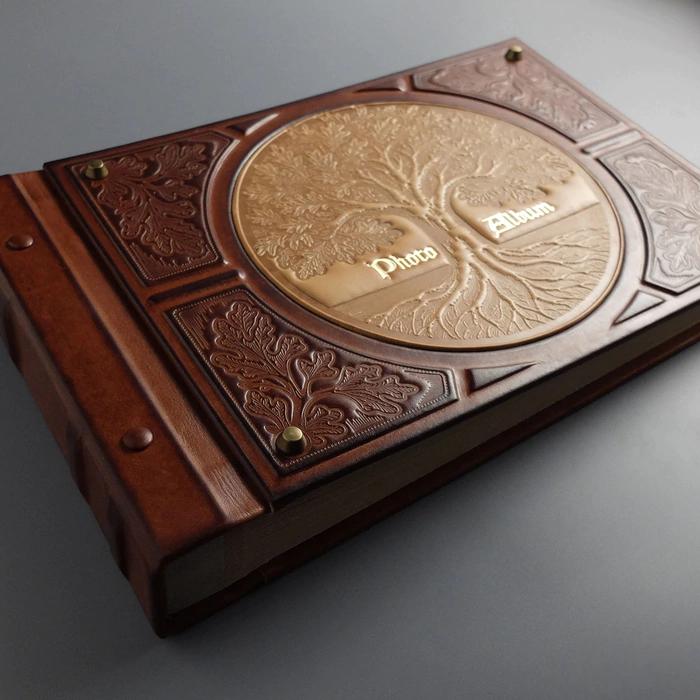 Genuine leather photo album "With a tree" walnut color