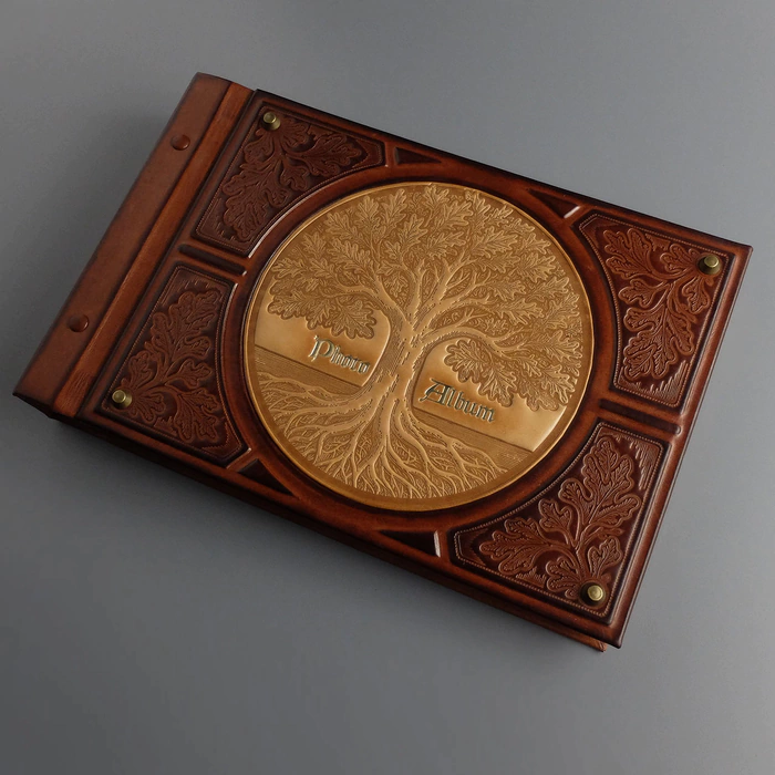 Genuine leather photo album "With a tree" walnut color