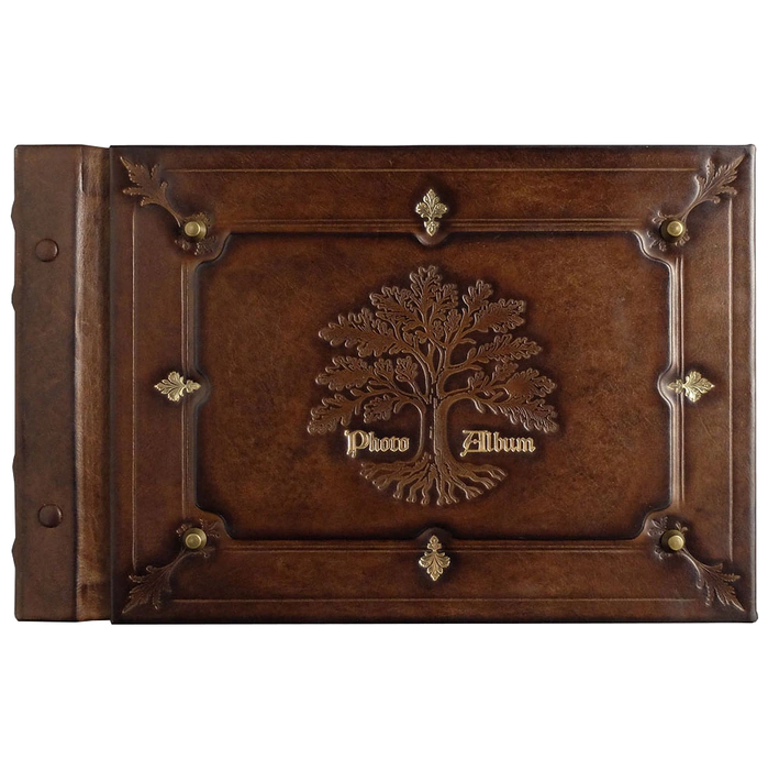 Genuine leather photo album "Oak, growing through time" color brown