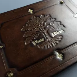 Genuine leather photo album "Oak, growing through time" color brown