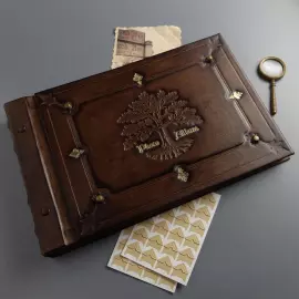 Genuine leather photo album "Oak, growing through time" color brown