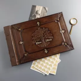 Genuine leather photo album "Oak, growing through time" color brown