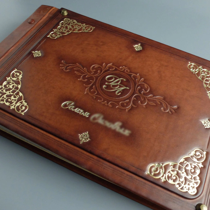 Genuine leather photo album "Family" with a monogram