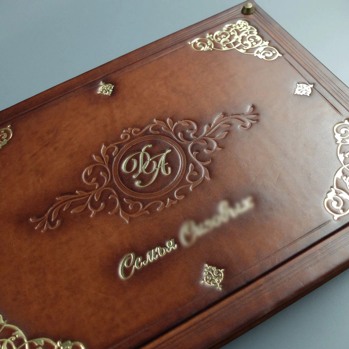 Genuine leather photo album "Family" with a monogram