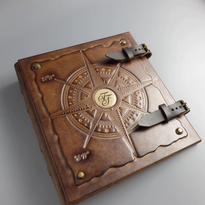 Album of money made of genuine leather "Wind Rose" with a personal monogram