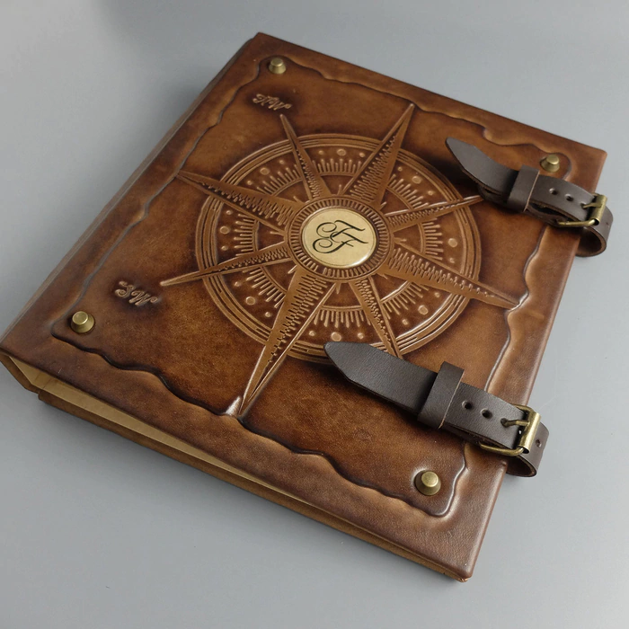 Album of money made of genuine leather "Wind Rose" with a personal monogram