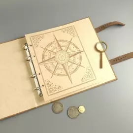 Альбом денежный из натуральной кожи "Роза ветров" с персональной монограммой