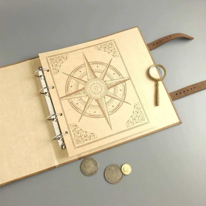 Album of money made of genuine leather "Wind Rose" with a personal monogram