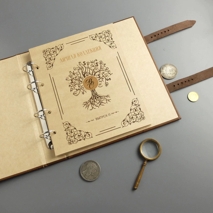 Album of money made of genuine leather "Personal collection" with a monogram