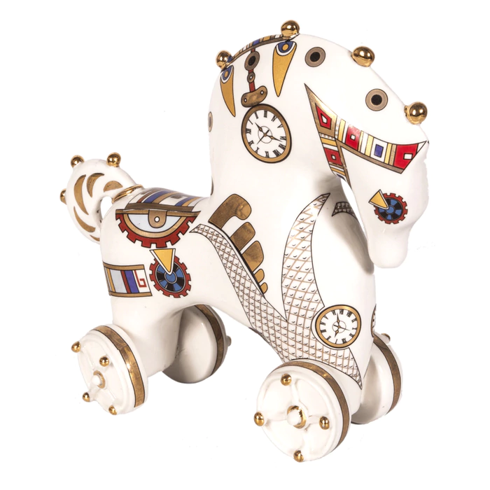 Porcelain sculpture "Horse on wheels. Steampunk Collection"