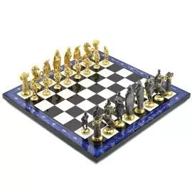 Шахматы из лазурита "Средневековье" с фигурами из бронзы