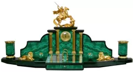 Настольный набор руководителя из малахита "Георгий Победоносец"