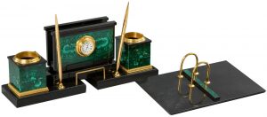 Настольный набор руководителя из малахита и долерита "Канцлер"