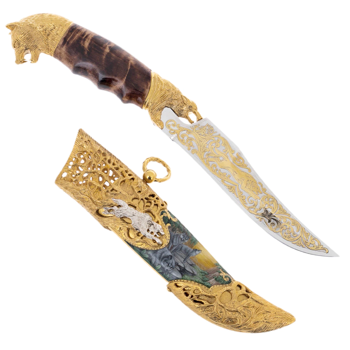 Souvenir knife "Wolves" with artistic casting, Zlatoust