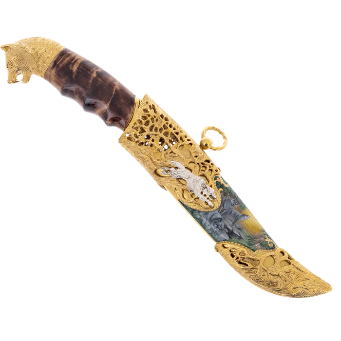 Souvenir knife "Wolves" with artistic casting, Zlatoust