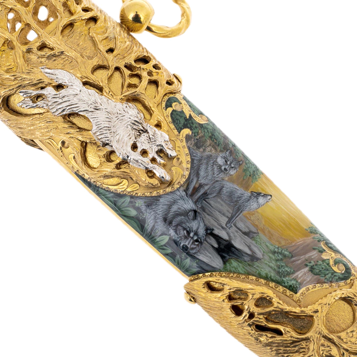 Souvenir knife "Wolves" with artistic casting, Zlatoust