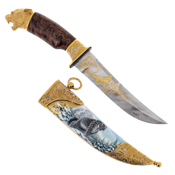 Souvenir knife "Snow leopard" with Damascus steel, Zlatoust