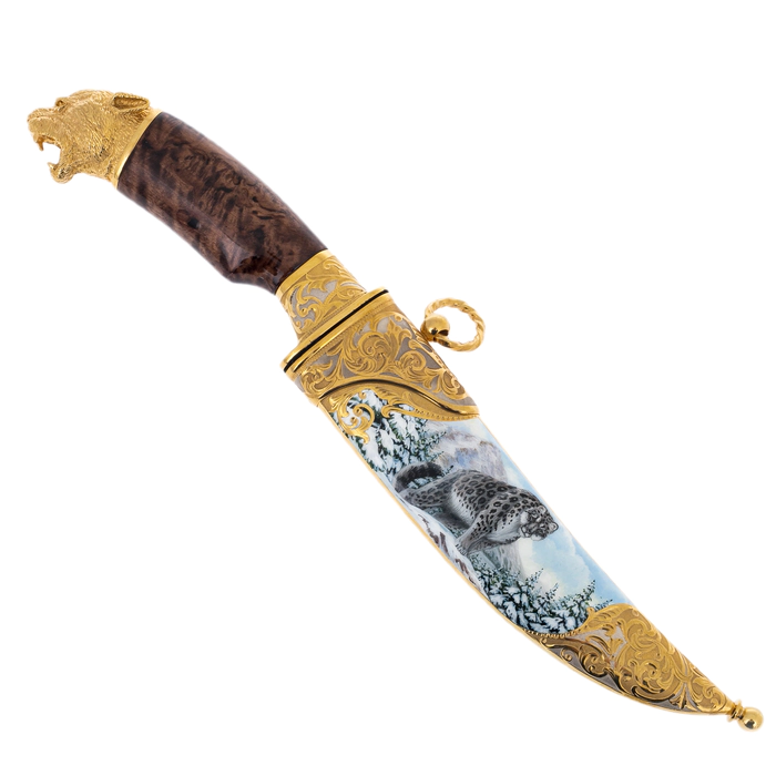Souvenir knife "Snow leopard" with Damascus steel, Zlatoust