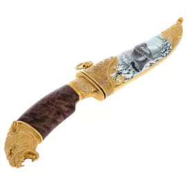 Нож сувенирный "Снежный барс" с дамасской сталью, Златоуст