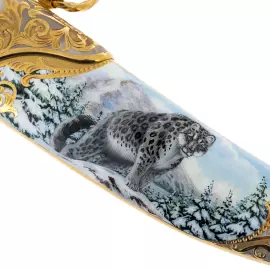 Нож сувенирный "Снежный барс" с дамасской сталью, Златоуст