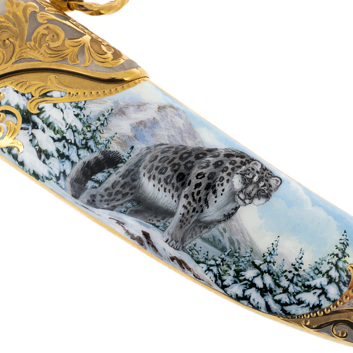 Souvenir knife "Snow leopard" with Damascus steel, Zlatoust