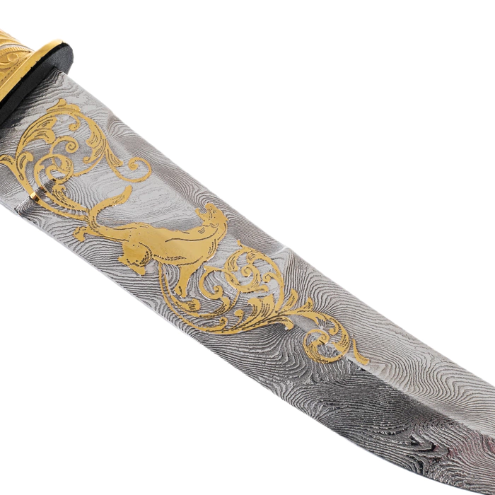 Souvenir knife "Snow leopard" with Damascus steel, Zlatoust