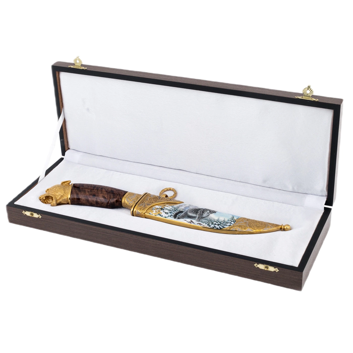Souvenir knife "Snow leopard" with Damascus steel, Zlatoust