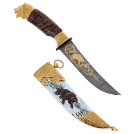 Нож сувенирный "Зимний медведь" с дамасской сталью, Златоуст