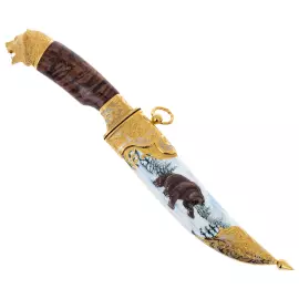 Нож сувенирный "Зимний медведь" с дамасской сталью, Златоуст