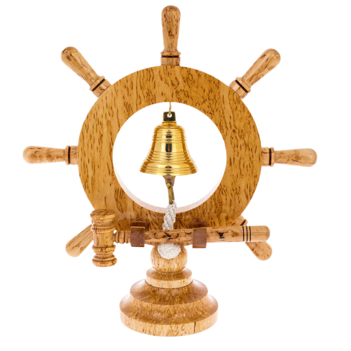 Сувенир из карельской березы "Штурвал с рындой" 3-х дюймовый