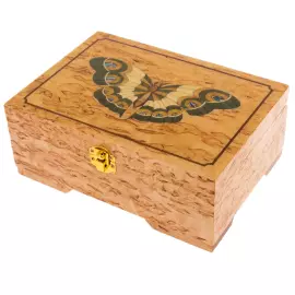 Шкатулка для украшений из карельской березы "Бабочка" зеленая