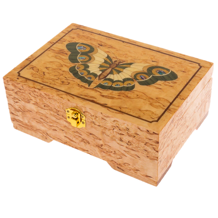 Jewelry box made of Karelian birch "Butterfly" green