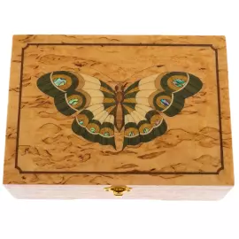 Шкатулка для украшений из карельской березы "Бабочка" зеленая