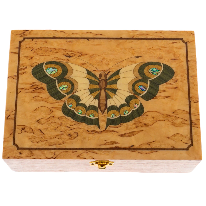 Jewelry box made of Karelian birch "Butterfly" green