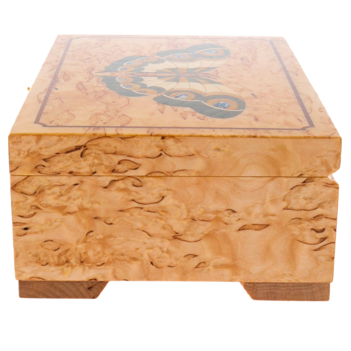 Jewelry box made of Karelian birch "Butterfly" green