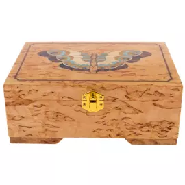 Шкатулка для украшений из карельской березы "Бабочка" бирюза