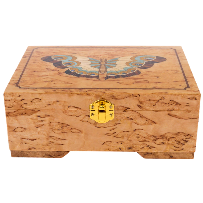 Jewelry box made of Karelian birch "Butterfly" turquoise